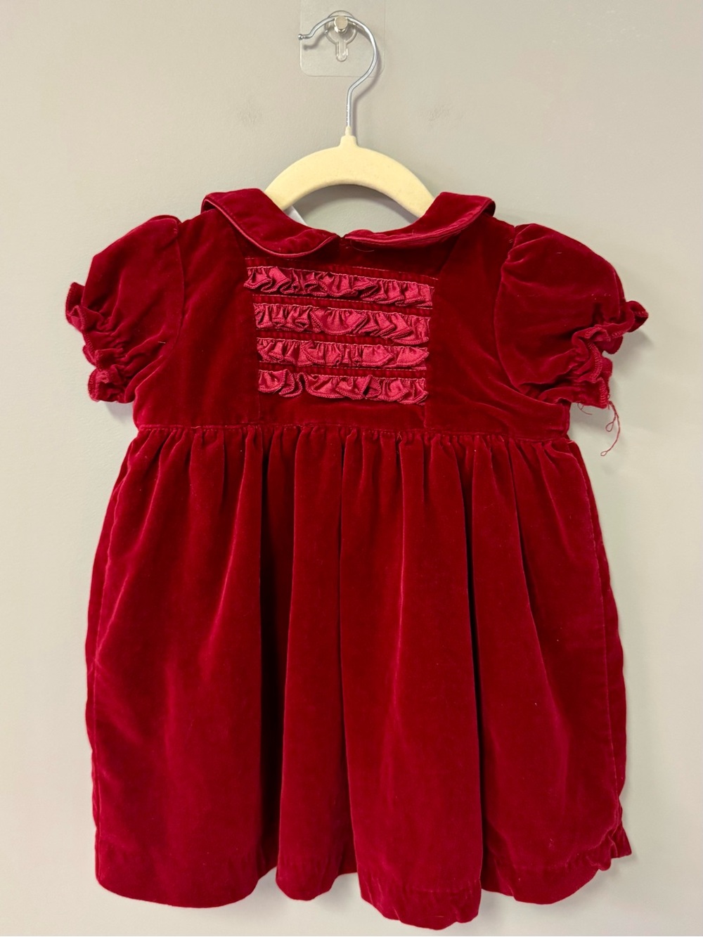 Red Velvet Ruffle-Front Girls' Dress
